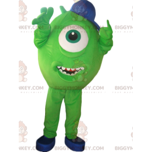 Kostým BIGGYMONKEY™ maskot Zelený Cyclops s modrou čepicí –