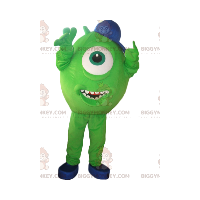 BIGGYMONKEY™ Mascot Costume Green Cyclops with Blue Cap -