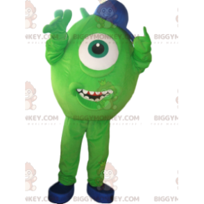 BIGGYMONKEY™ Mascottekostuum Groene Cyclops met Blauwe Cap -