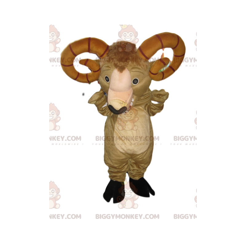 Costume de mascotte BIGGYMONKEY™ de bélier beige avec des Costume de mascotte BIGGYMONKEY™ de bélier beige avec des
