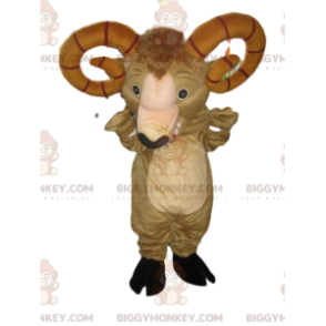BIGGYMONKEY™ mascottekostuum van beige ram met torenhoge bruine