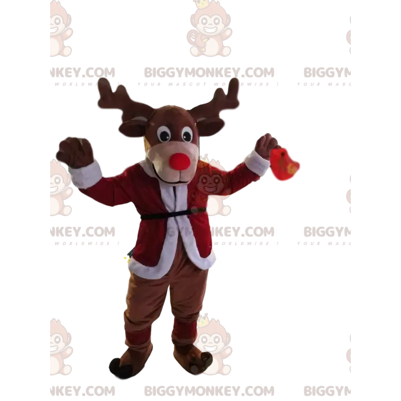 BIGGYMONKEY™ Rentier-Maskottchen-Kostüm mit wunderschöner roter BIGGYMONKEY™ Rentier-Maskottchen-Kostüm mit wunderschöner roter