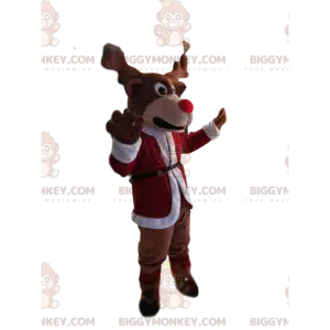 BIGGYMONKEY™ Rentier-Maskottchen-Kostüm mit wunderschöner roter