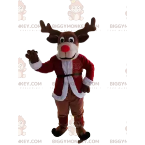 BIGGYMONKEY™ Rentier-Maskottchen-Kostüm mit wunderschöner roter