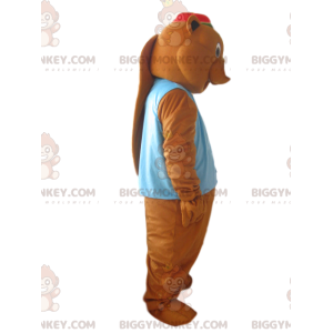 BIGGYMONKEY™ Brun bævermaskotkostume med blå jakke og rød hat -