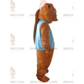 BIGGYMONKEY™ Καφέ μασκότ κάστορας με μπλε σακάκι και κόκκινο