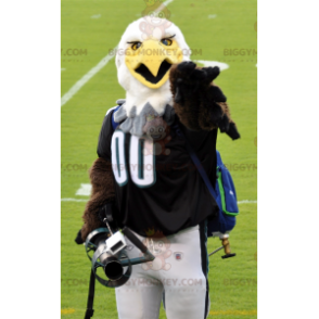 Disfraz de mascota águila marrón y blanca BIGGYMONKEY™ en ropa deportiva - Mascota deportiva - BiggyMonkey.com