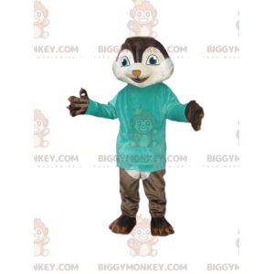 Orava BIGGYMONKEY™ maskottiasu sinisellä T-paidalla
