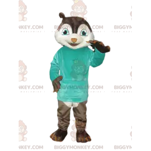 Eichhörnchen BIGGYMONKEY™ Maskottchenkostüm mit blauem T-Shirt