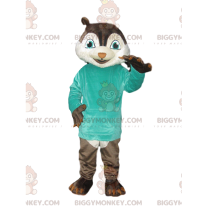 Squirrel BIGGYMONKEY™ maskottiasu sinisellä T-paidalla -