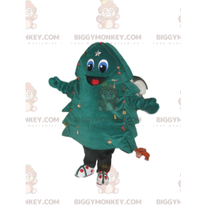 Traje de mascote BIGGYMONKEY™ árvore verde-azul com grande