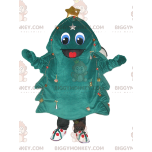 Traje de mascote BIGGYMONKEY™ árvore verde-azul com grande