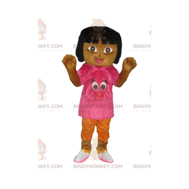 Costume de mascotte BIGGYMONKEY™ de Dora l'Exploratrice avec un Costume de mascotte BIGGYMONKEY™ de Dora l'Exploratrice avec un