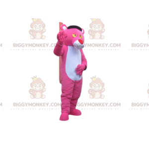 BIGGYMONKEY™ Mascottekostuum Pink Panther met grote rode neus -