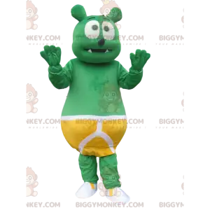 BIGGYMONKEY™ Maskottchen-Kostüm Kleiner grüner Bär mit gelben