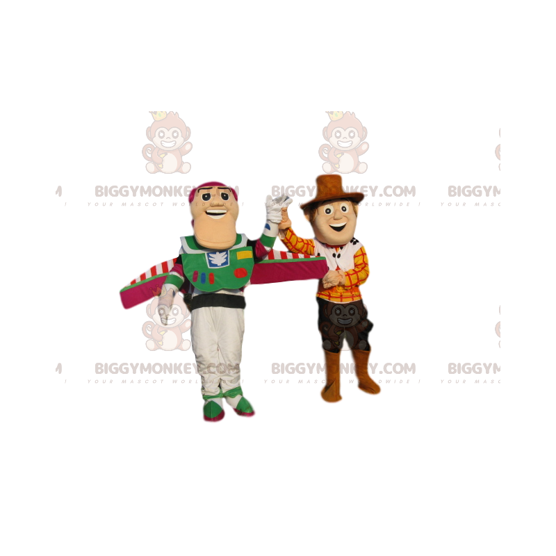 Duo de Costume de mascotte BIGGYMONKEY™ de Buzz l'Eclair et de Duo de Costume de mascotte BIGGYMONKEY™ de Buzz l'Eclair et de