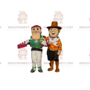 Toy Story Buzz Lightyear en Woodie BIGGYMONKEY™ mascottekostuum Duo - Mascottes beroemde mensen - BiggyMonkey.com