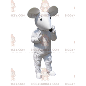 Disfraz de mascota White Mouse BIGGYMONKEY™ con bozal negro -