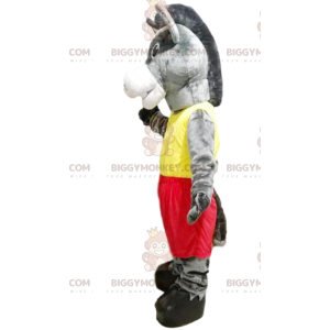 BIGGYMONKEY™ Mascottekostuum grijze ezel met gele en rode