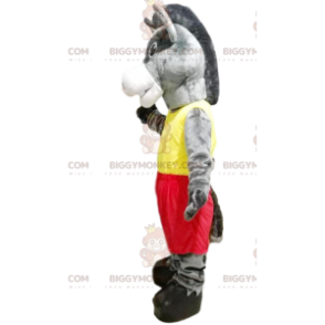BIGGYMONKEY™ Maskottchenkostüm Grauer Esel mit gelber und roter