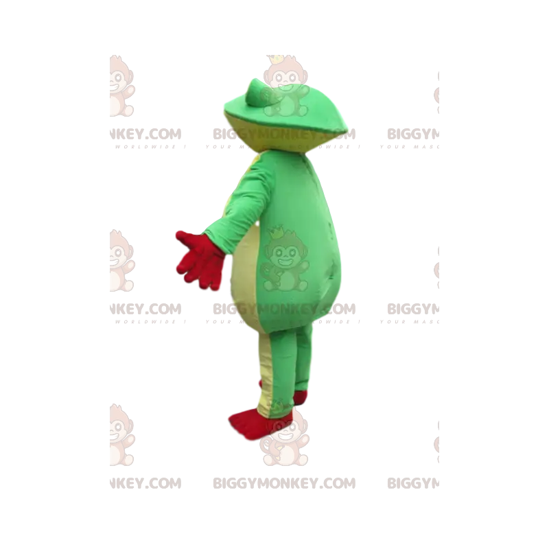 Kostým maskota BIGGYMONKEY™ zelené a žluté žáby s velkýma Kostým maskota BIGGYMONKEY™ zelené a žluté žáby s velkýma