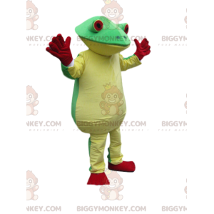 BIGGYMONKEY™-mascottekostuum van groene en gele kikker met