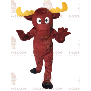 BIGGYMONKEY™ μασκότ στολή Ζωντανό καφέ ελάφι με κίτρινα