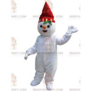 BIGGYMONKEY™ Snowman Mascot Costume With Red Hat And Carrot -