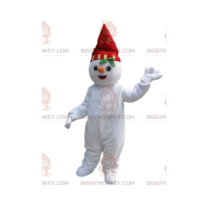 BIGGYMONKEY™ Snowman Mascot Costume With Red Hat And Carrot -