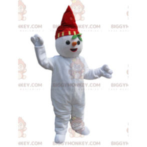 BIGGYMONKEY™ Snowman Mascot Costume With Red Hat And Carrot -