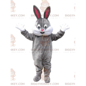 Kostým maskota BIGGYMONKEY™ Šedobílý králík s velkým úsměvem - Králík maskot - BIGGYMONKEY_014356 - BiggyMonkey.com