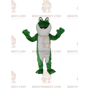 BIGGYMONKEY™ Maskottchen-Kostüm aus grün-weißem Frosch mit