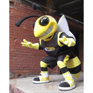 Costume de mascotte BIGGYMONKEY™ d'abeille de guêpe jaune et