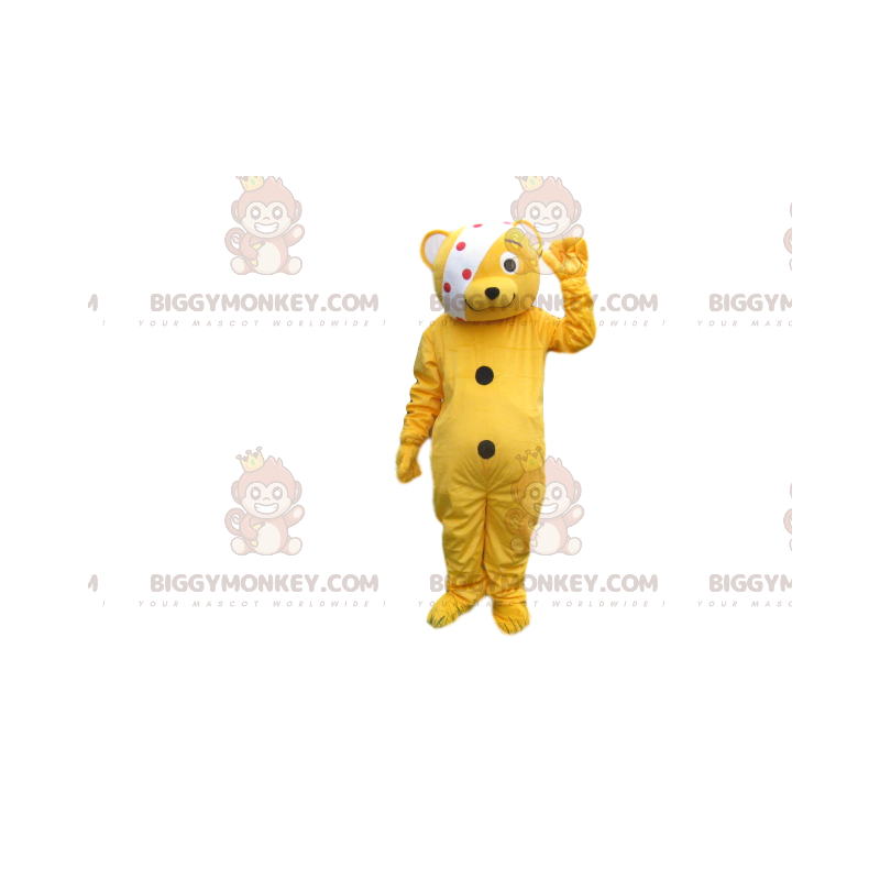 Big Orange Teddy BIGGYMONKEY™ maskotdräkt med bandage - Big Orange Teddy BIGGYMONKEY™ maskotdräkt med bandage -