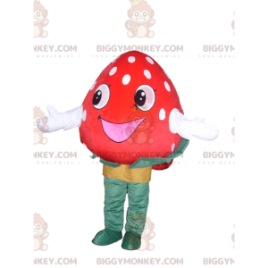 Strawberry BIGGYMONKEY™ Mascot Costume with a beaming smile.