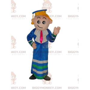 Στολή μασκότ BIGGYMONKEY™ Graduate Boy με φόρεμα και μπλε κεφαλάκι - Μασκότ για αγόρια και κορίτσια - BiggyMonkey.com