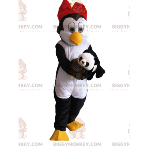 Στολή μασκότ Penguin BIGGYMONKEY™ με κόκκινο παπιγιόν και