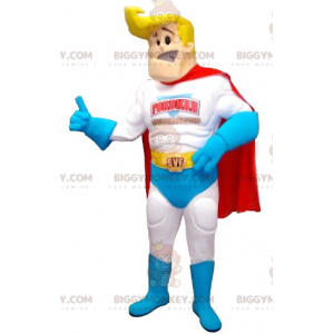 Spierblond superheld BIGGYMONKEY™ mascottekostuum -