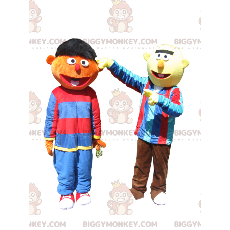 Duo de Costume de mascotte BIGGYMONKEY™ de bonhomme brun et Duo de Costume de mascotte BIGGYMONKEY™ de bonhomme brun et