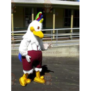 White Hen Bird BIGGYMONKEY™ Mascot Costume with Colorful Crest