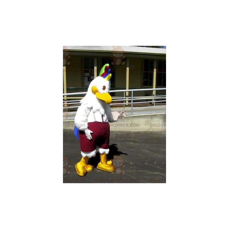Costume mascotte BIGGYMONKEY™ uccello gallina bianca con stemma Costume mascotte BIGGYMONKEY™ uccello gallina bianca con stemma