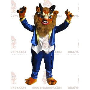 BIGGYMONKEY™ Maskotdräkt Fierce Lion med svarta horn - Lion maskot - BIGGYMONKEY_014385 - BiggyMonkey.com