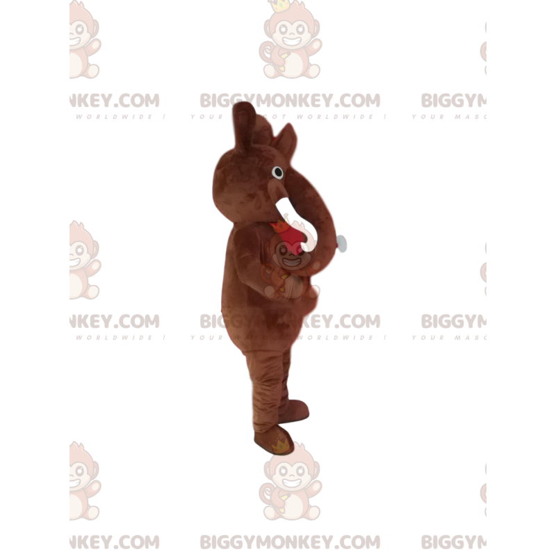 Στολή μασκότ BIGGYMONKEY™ Little Brown Mammoth με ωραίους χαυλιόδοντες - Μασκότ ζώων που λείπουν - BiggyMonkey.com