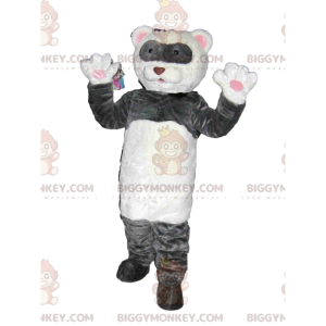Costume da mascotte affettuoso orso bianco e grigio