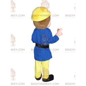 Rescue worker BIGGYMONKEY™ mascot costume with yellow helmet