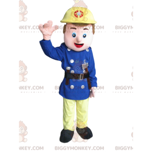 Στολή μασκότ BIGGYMONKEY™ διασώστη με κίτρινο κράνος και μικρό