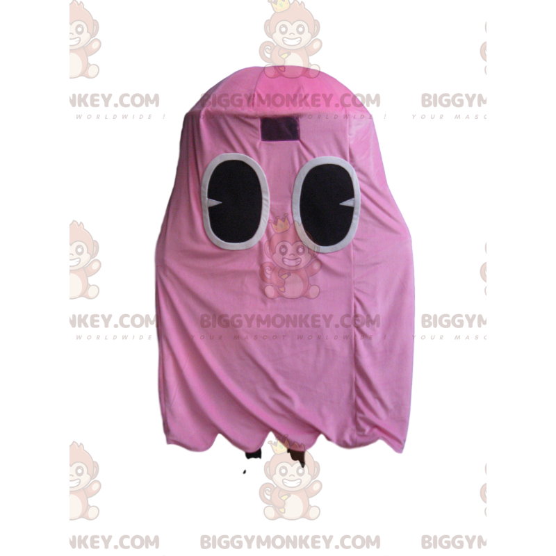 Traje de mascote BIGGYMONKEY™ do fantasma rosa de Pacman, o personagem amarelo do videogame - BiggyMonkey.com