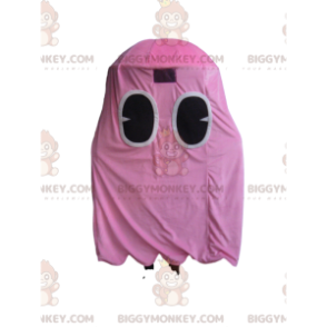 Traje de mascote BIGGYMONKEY™ do fantasma rosa de Pacman, o personagem amarelo do videogame - BiggyMonkey.com