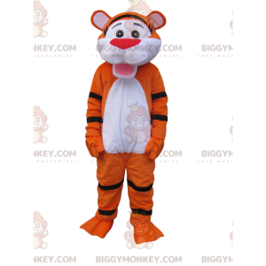 Very Happy Neon Orange Tiger BIGGYMONKEY™ Mascot Costume -