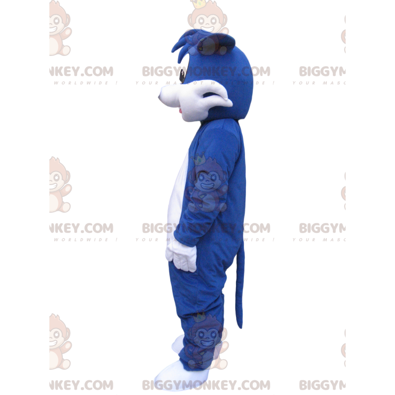 Niebiesko-biały kostium maskotki BIGGYMONKEY™ z zabawnym puffem Niebiesko-biały kostium maskotki BIGGYMONKEY™ z zabawnym puffem